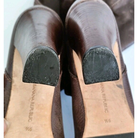 BANANA REPUBLIC All Leather Boots Size 9.5 Brown Mid-Calf 4" High Heel Esquire - Picture 6 of 13